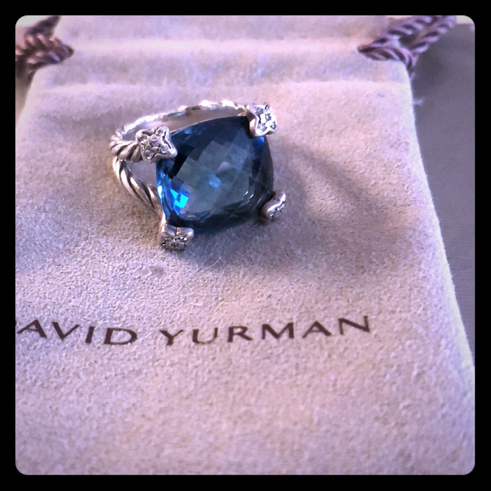 David Yurman Chateline 14mm Blue Topaz w/ diamonds
